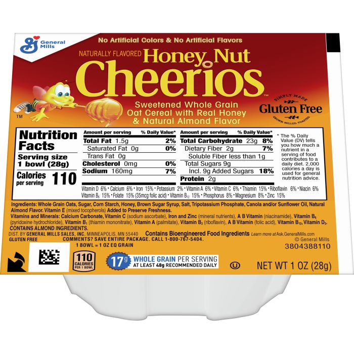 Cheerios nutrition facts label