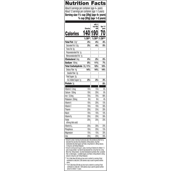 Cheerios cereal honey nut ounce milk nutrition facts general mills grain pack size amazon