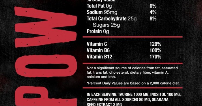 Nutrition facts of four loko