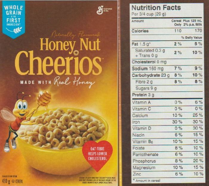 Cheerios nutrition facts label