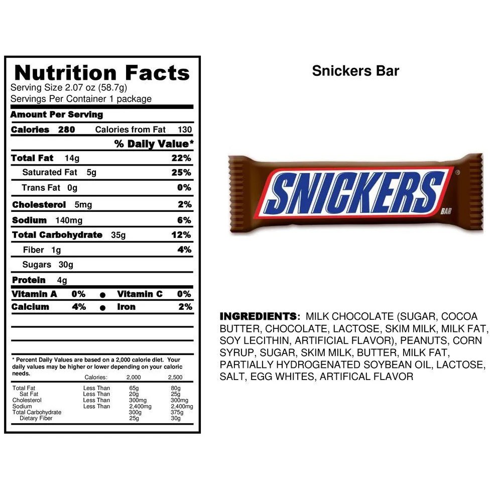 Snickers bar nutrition facts